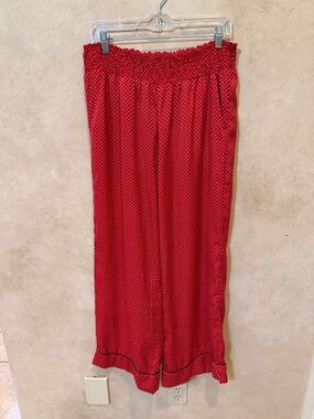Aerie Pallazzo Red Smocked Waist Wide-Leg Pants large satiny soft lounge